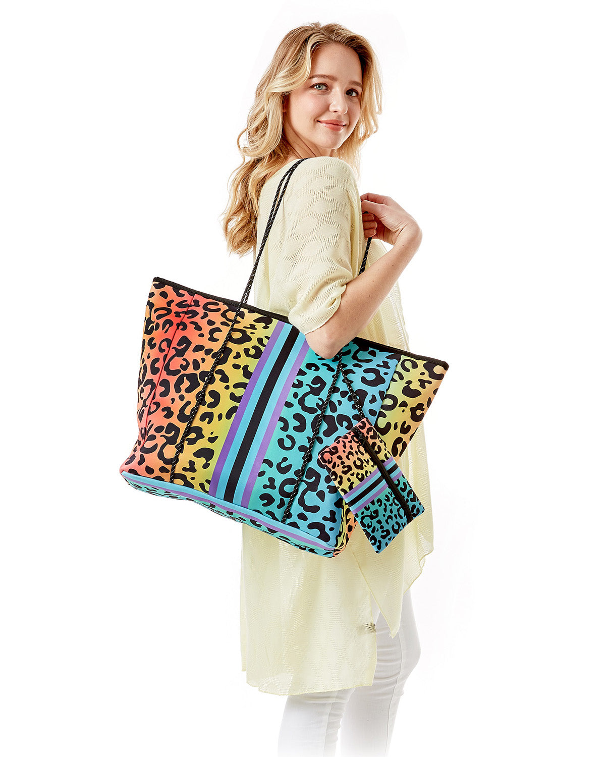 Neoprene Cheetah Print Shoulder Bag Tote Purse
